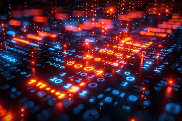 Obraz premium Computer screen with many glowing numbers on it