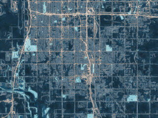 Painterly Style City Map of Moore  Oklahoma, USA in a Blue Color Scheme.