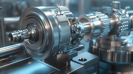 Naklejka premium Detailed view of CNC machine components showcasing precision engineering in manufacturing facility