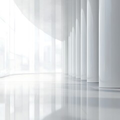 Naklejka premium A modern, minimalist interior featuring sleek white columns and reflective surfaces.