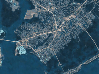 Painterly Style City Map of Mount pleasant South Carolina, USA in a Blue Color Scheme.