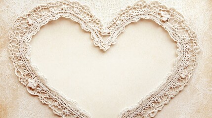 Delicate Heart-Shaped Lace Frame on Vintage Background