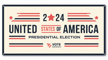 Election header banner 2024 United States of America Presidential election. With Patriotic Stars and Stripes Theme. Vote Design logo. Vector illustration. Isolated on white background. 