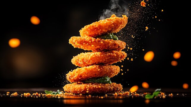 Crispy vegetable cutlets with a goldenbrown breadcrumb coating, served with green chutney