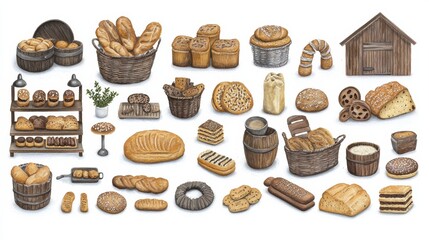 Assorted Fresh Breads and Baked Goods Array
