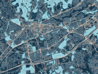 Painterly Style City Map of Newark Delaware, USA in a Blue Color Scheme.