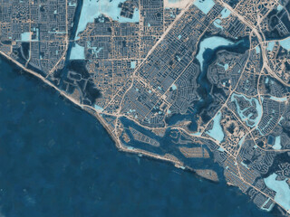 Painterly Style City Map of Newport Beach  California, USA in a Blue Color Scheme.