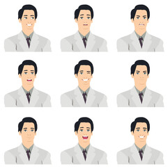 Set of young handsome busnessman with different facial expressions vector illustration isolated