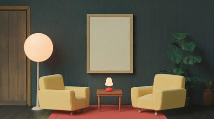 This warm and inviting living room features stylish armchairs, complemented by soft and diffused lighting, creating a perfect setting for relaxation and peaceful moments.