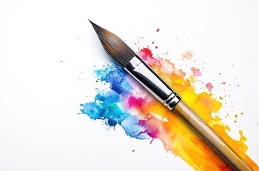 
Colorful paintbrush with a colorful splash on a white background.