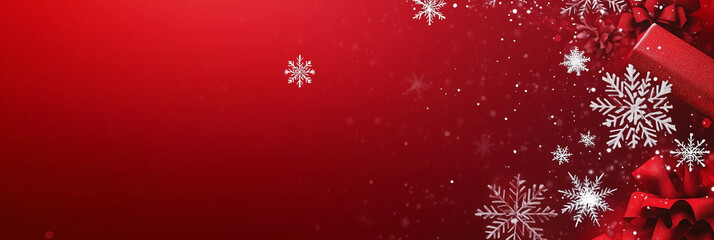  Red Christmas Banner with Snowflakes Merry Christmas and Happy New Year Greeting Seasonal Winter Background Vector Illustration