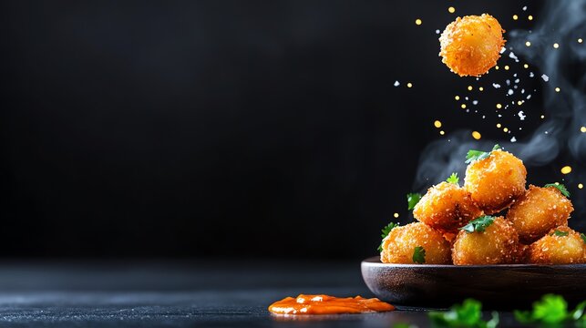 Goldenfried aloo bonda potato dumplings served with coconut chutney, a popular teatime snack
