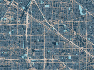 Painterly Style City Map of Norwalk California, USA in a Blue Color Scheme.