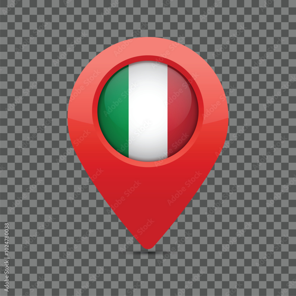 Poster italian flag pin for maps and navigation systems to mark current location. user interface icon desig