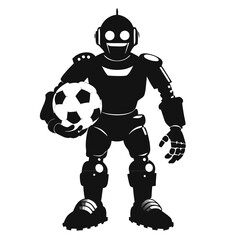 Robot Footballer: A sleek, robotic figure with a futuristic design, holding a soccer ball with a determined expression.