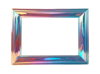 3D chrome element in Y2K style, isolated background, liquid holographic metal. Frame with a blue, purple, and pink border made of a shiny material.