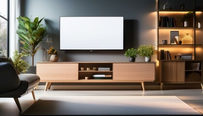 tv mockup backlighting color modern designed furniture in livingroom with led backlight