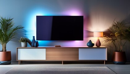 tv mockup backlighting color modern designed furniture in livingroom with led backlight