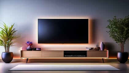 Fototapeta premium tv mockup backlighting color modern designed furniture in livingroom with led backlight