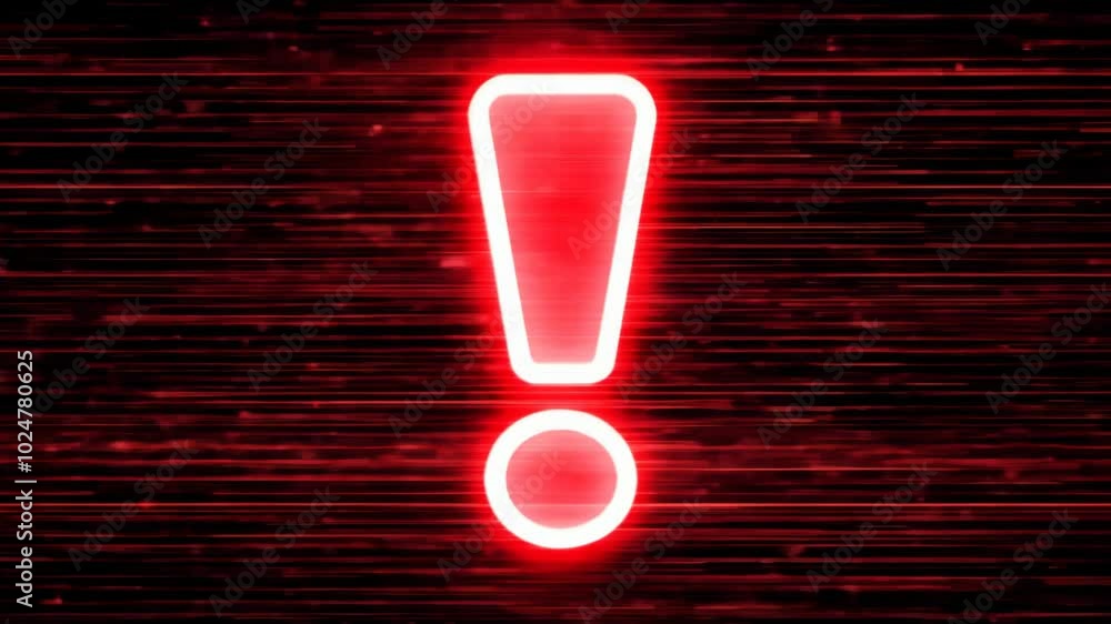 Poster red critical error. exclamation warning sign on black background with glitch and noise effect. dange