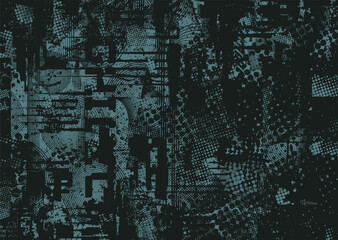 Background with glitch distorted grunge textures . grunge background texture with halftone dots, glitched shapes, textures and lines .Screen print vector background with grunge textured surface.
