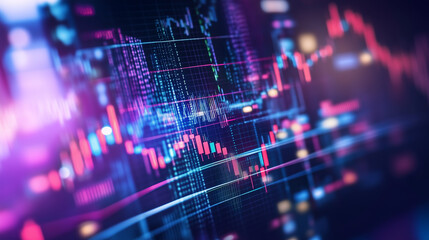 Fototapeta premium Forex market predictions represented through AI-driven analysis of currency price trends, showcasing advanced technology and real-time data insights in global currency trading