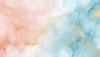 Fototapeta premium Elegant Abstract Fluid Art Background with Soft Pink and Blue Watercolor and Gold Accents