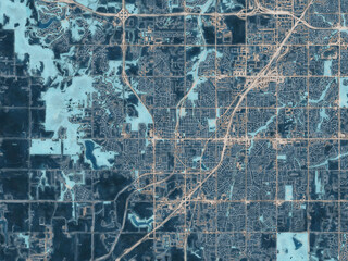 Painterly Style City Map of Olathe Kansas, USA in a Blue Color Scheme.