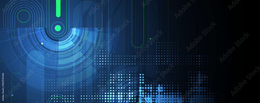Poster abstract modern science and technology futuristic dark blue background. handmade vector.