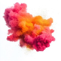 Vibrant pink and orange smoke explosion on a white isolated background.