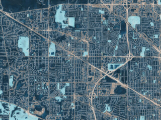 Painterly Style City Map of Palatine  Illinois, USA in a Blue Color Scheme.