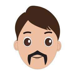 Illustration of a cartoon man is face with mustache and big eyes, brown hair and a thick black mustache. Minimalist design, perfect for avatars, stickers or other graphic projects. Eps 10
