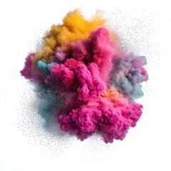Colorful powder explosion on white isolated background.