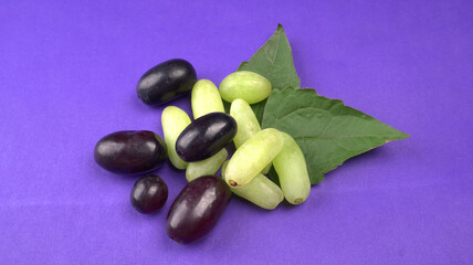 Natural organic different types of fresh ripe juicy grapes and space for text on table. top view, Agriculture concepts.