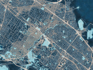 Painterly Style City Map of Palo Alto  California, USA in a Blue Color Scheme.