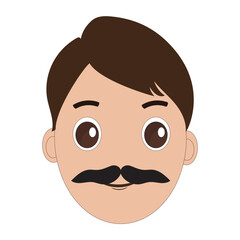 Illustration of a cartoon man is face with mustache and big eyes, brown hair and a thick black mustache. Minimalist design, perfect for avatars, stickers or other graphic projects. Eps 10