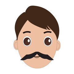 Illustration of a cartoon man is face with mustache and big eyes, brown hair and a thick black mustache. Minimalist design, perfect for avatars, stickers or other graphic projects. Eps 10