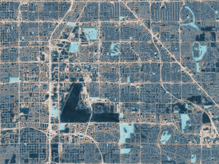 Painterly Style City Map of Paradise  Nevada, USA in a Blue Color Scheme.