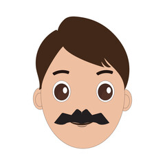 Illustration of a cartoon man is face with mustache and big eyes, brown hair and a thick black mustache. Minimalist design, perfect for avatars, stickers or other graphic projects. Eps 10