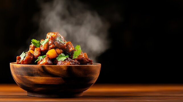 Tender coorg pandi curry, a spicy pork dish from Karnataka with a dark, robust gravy