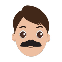Illustration of a cartoon man is face with mustache and big eyes, brown hair and a thick black mustache. Minimalist design, perfect for avatars, stickers or other graphic projects. Eps 10