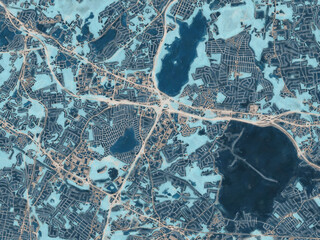 Painterly Style City Map of Parsippany  New jersey, USA in a Blue Color Scheme.