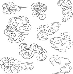 Chinese cloud vector for coloring book and printing on white background.Traditional Japanese culture element for tattoo design and idea.Cloud and wave illustration.Clip art.