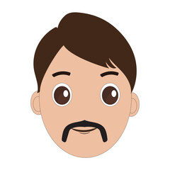 Illustration of a cartoon man is face with mustache and big eyes, brown hair and a thick black mustache. Minimalist design, perfect for avatars, stickers or other graphic projects. Eps 10