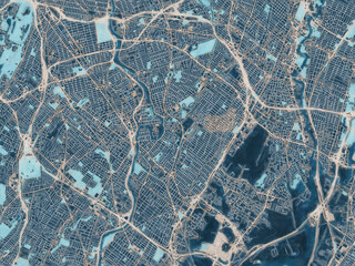 Painterly Style City Map of Passaic  New jersey, USA in a Blue Color Scheme. © Vincent