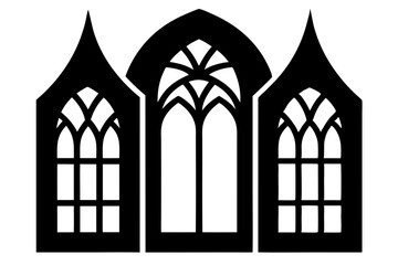 Gothic windows traditional european architecture | vector silhouette illustration on white background