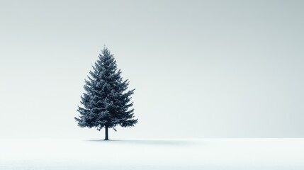 Serene Solitary Evergreen in Snowy Landscape