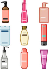 hair conditioner set cartoon. repairing strengthening, detangling frizz, shine silky hair conditioner sign. isolated symbol vector illustration