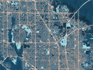 Painterly Style City Map of Pinellas Park  Florida, USA in a Blue Color Scheme.