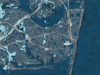 Painterly Style City Map of Point Pleasant New Jersey, USA in a Blue Color Scheme.